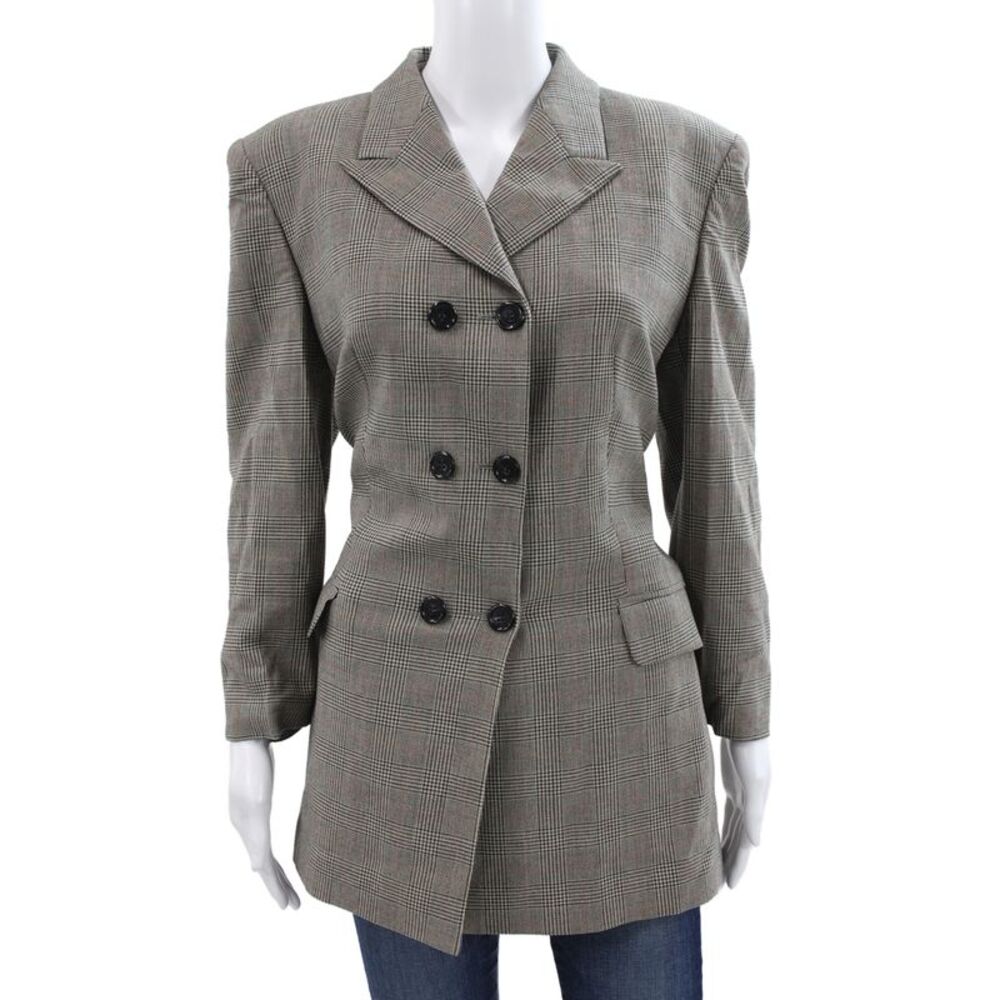 Laurel Unisex Gray Plaid Wool Blend Collared Button Blazer Long Sleeve Size 42